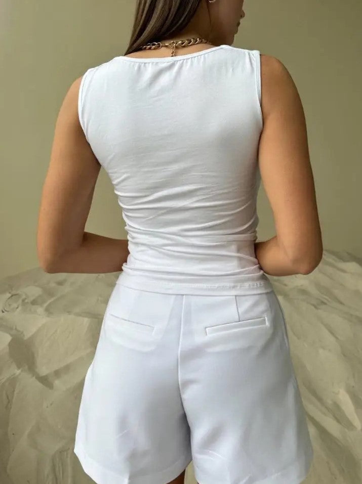 Sweetheart Neck Fitted Rib Tank Top - White - 4