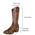 Leopard Print Embroidered Mid Calf Western Boots - Leopard Brown