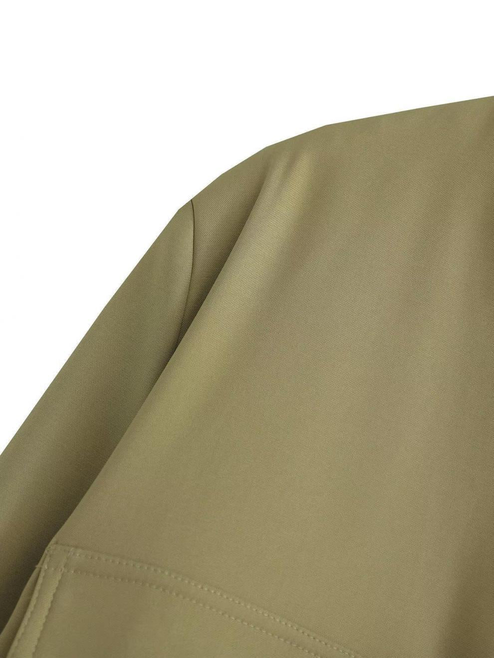 Snap Front Cropped Bomber Jacket With Pockets - Olive - 2