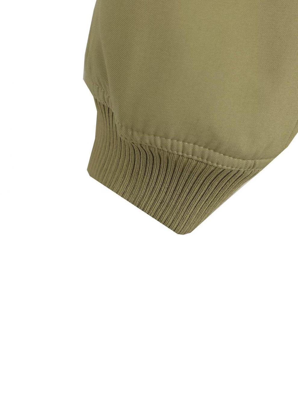 Snap Front Cropped Bomber Jacket With Pockets - Olive - 4