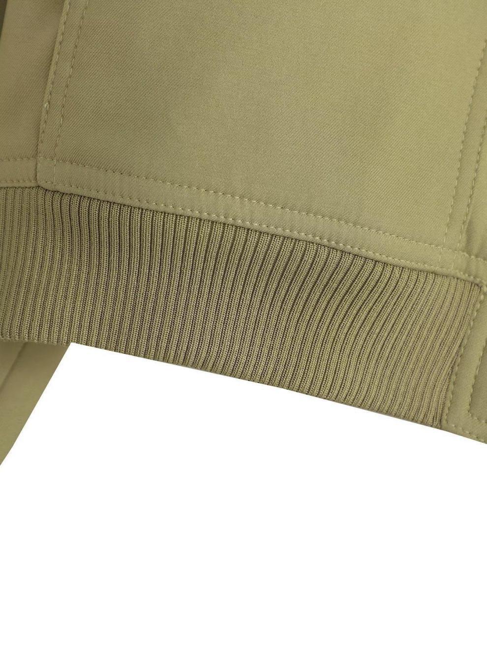 Snap Front Cropped Bomber Jacket With Pockets - Olive - 6