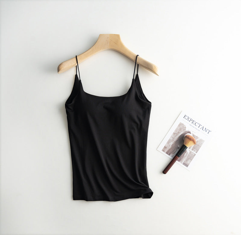 Silky Built In Bra Camisole Tank - black - 1