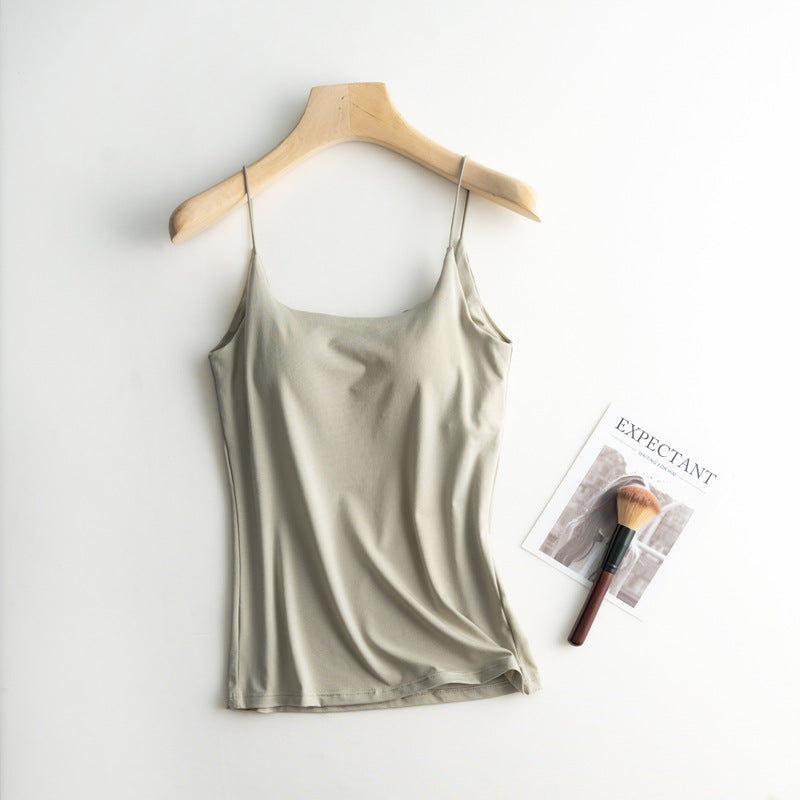 Silky Built In Bra Camisole Tank - sage