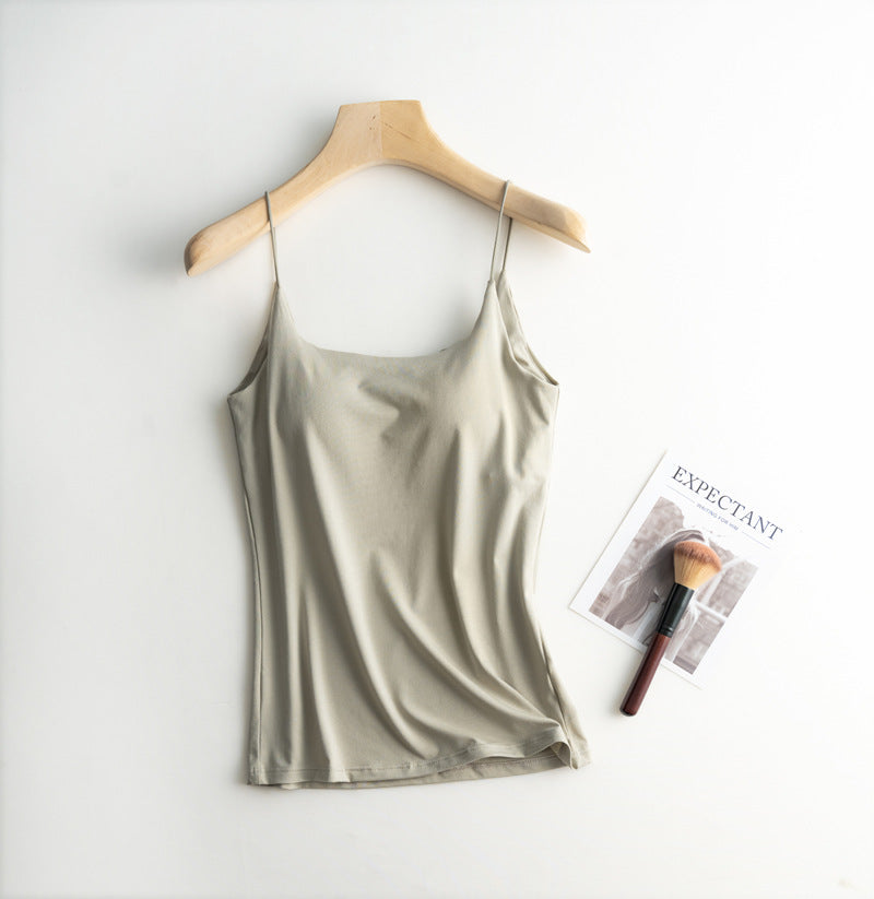 Silky Built In Bra Camisole Tank - sage - 1