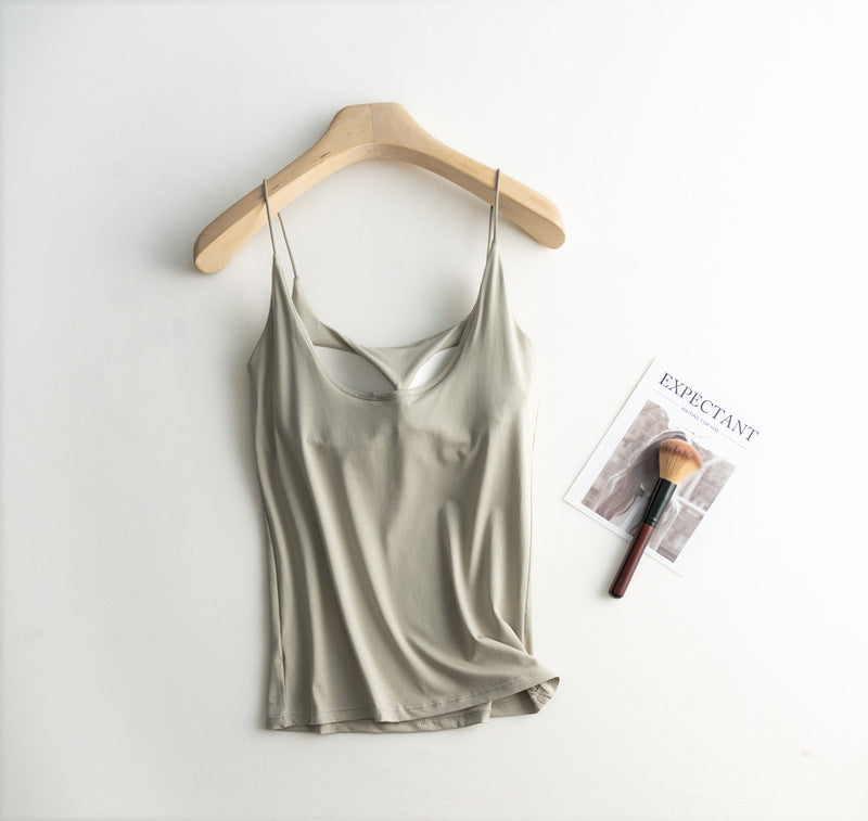 Silky Built In Bra Camisole Tank - sage - 2