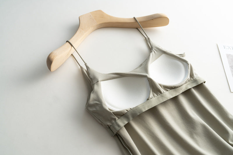 Silky Built In Bra Camisole Tank - sage - 4