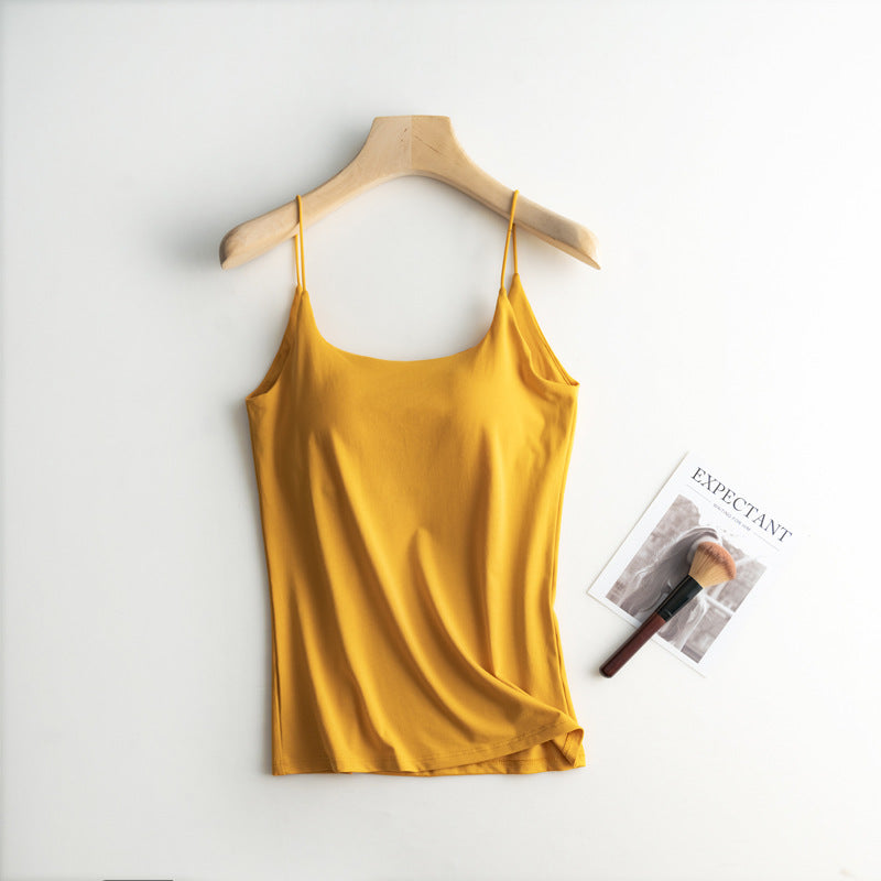 Silky Built In Bra Camisole Tank - yellow