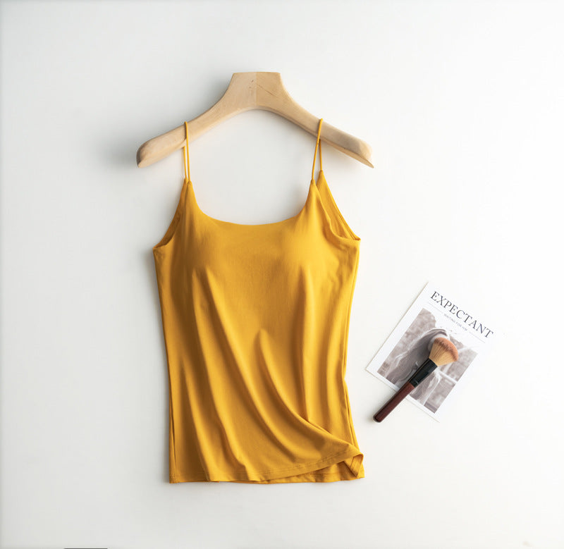 Silky Built In Bra Camisole Tank - yellow - 1
