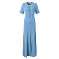 Denim Trim Ribbed Knit Maxi Dress - Blue