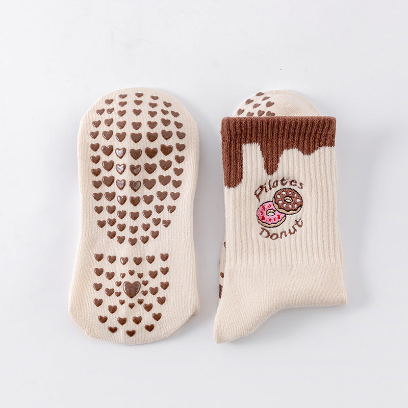 Donut Embroidered Pilates Crew Grip Socks - Donuts_27