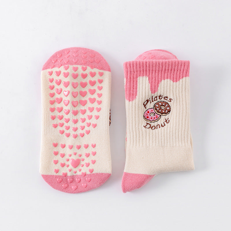 Donut Embroidered Pilates Crew Grip Socks - Donuts_28