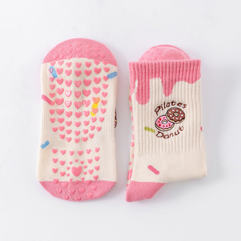 Donut Embroidered Pilates Crew Grip Socks - Donuts_29