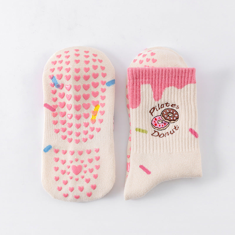 Donut Embroidered Pilates Crew Grip Socks - Donuts_31