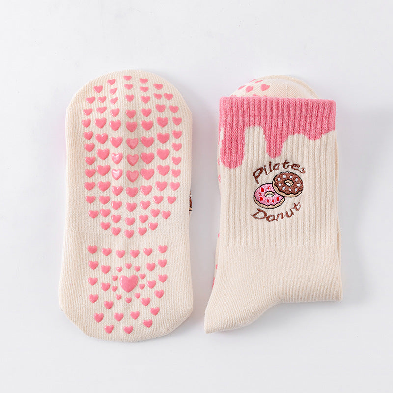 Donut Embroidered Pilates Crew Grip Socks - Donuts_32