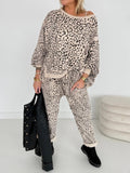 Sweatshirt And Jogger Set In Animal Print - Leopard