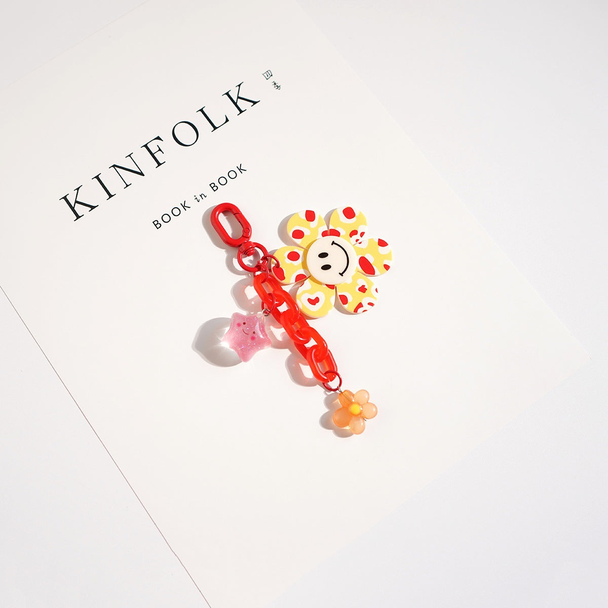 Dotted Smiley Flower Charm Chain Keychain - Orange