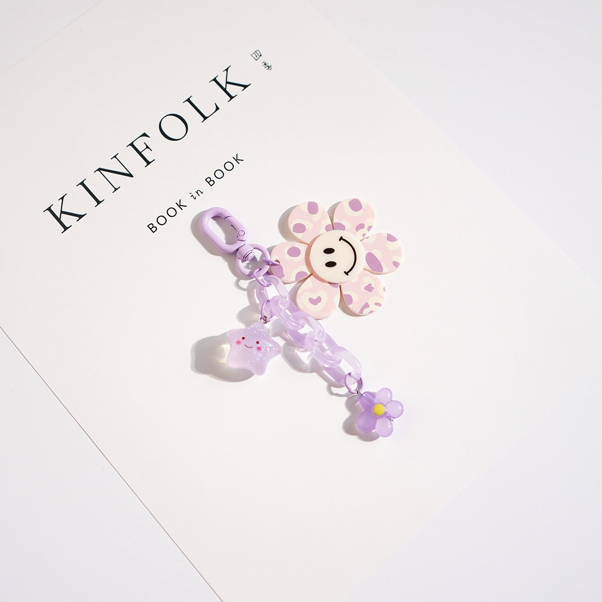 Dotted Smiley Flower Charm Chain Keychain - Purple