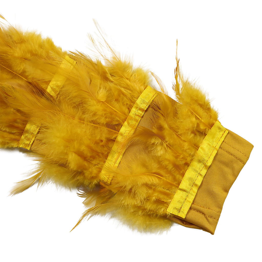 Sequin One Shoulder Feather Trim Gown - Gold - 3