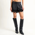 Contrast Lace Hem Silky Tailored Shorts - Black