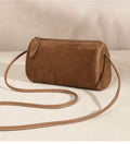 Faux Suede Mini Barrel Crossbody Bag - Caramel