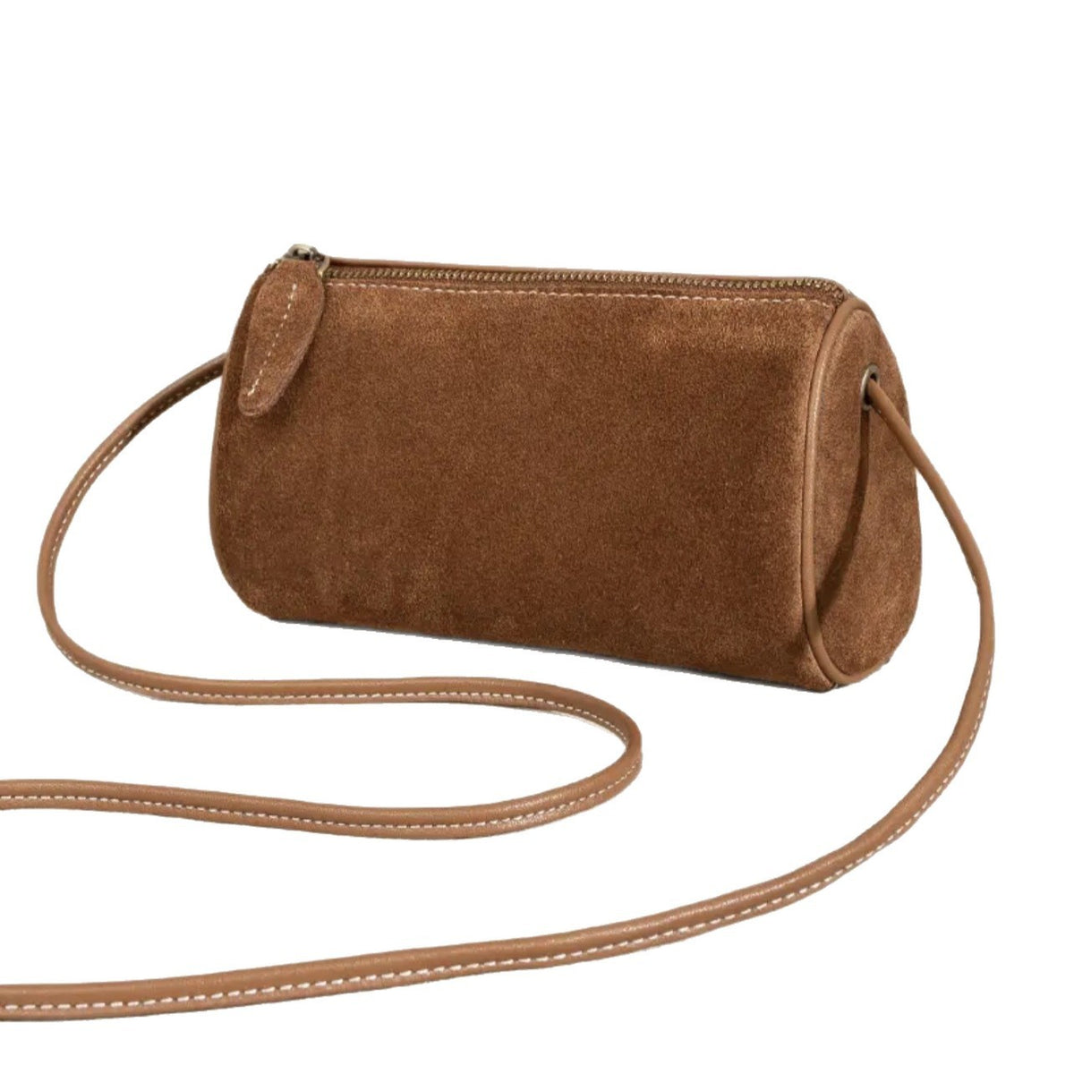 Faux Suede Mini Barrel Crossbody Bag