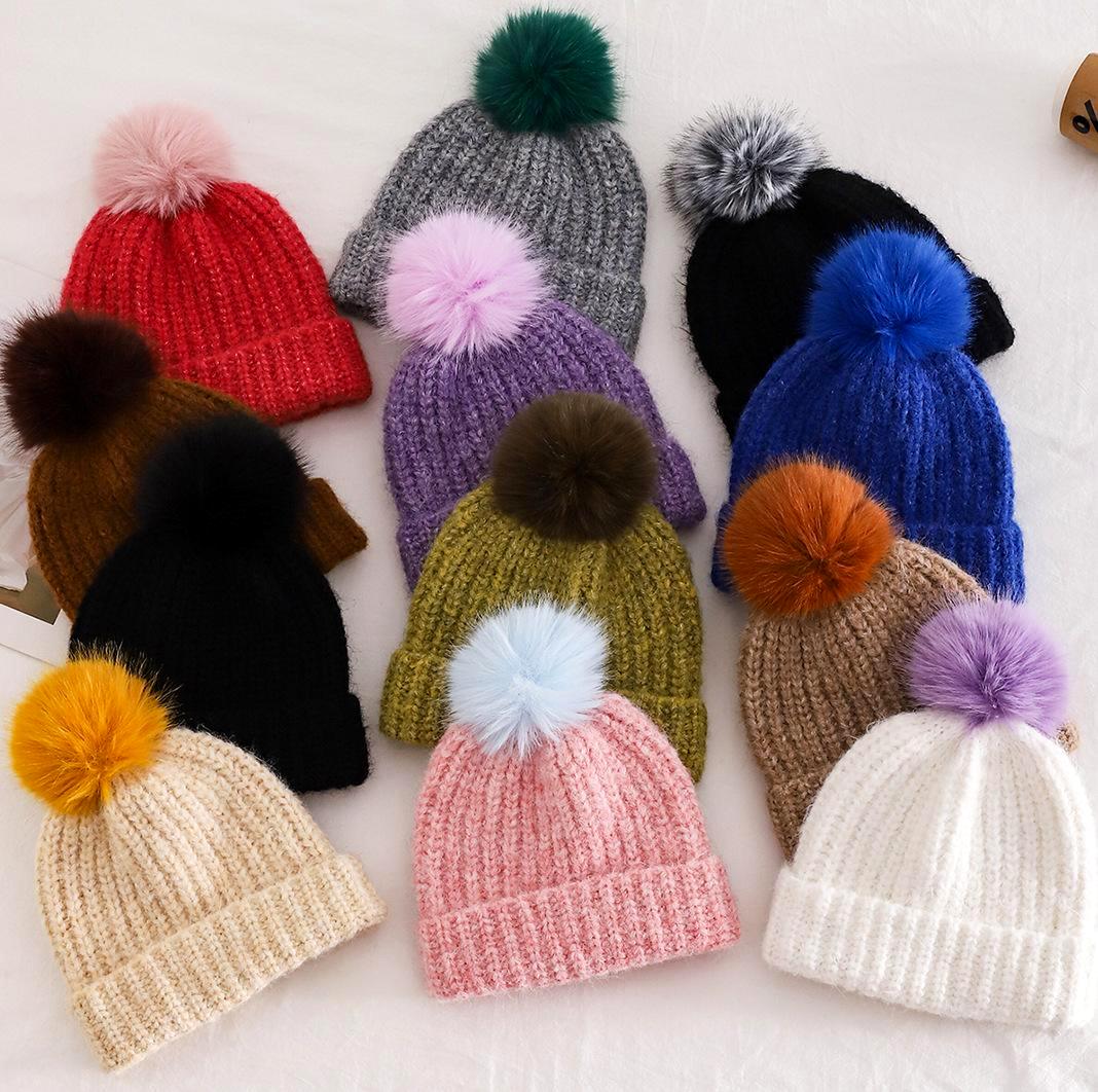 Chunky Rib Knit Pom Pom Beanie with Cuffed Brim - GBlack - 1