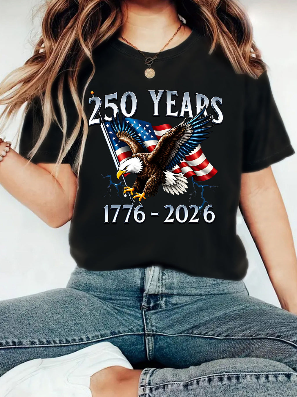 Patriotic Eagle 250 Years Graphic T-Shirt - Black