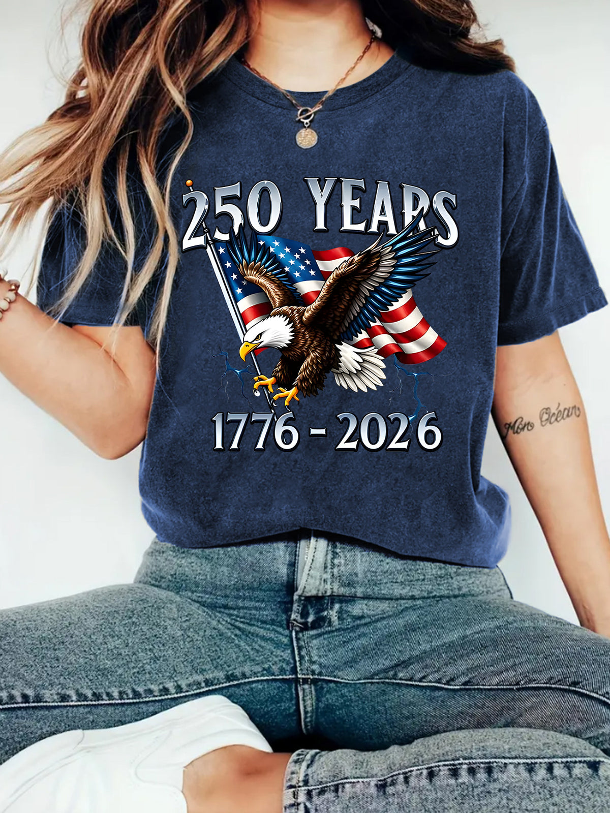 Patriotic Eagle 250 Years Graphic T-Shirt - Blue