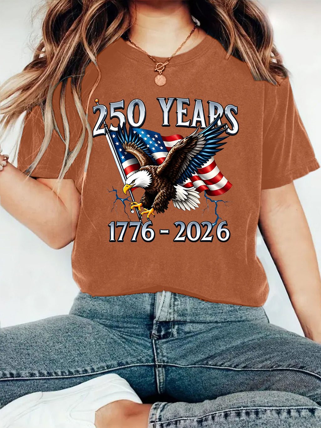 Patriotic Eagle 250 Years Graphic T-Shirt - Brown