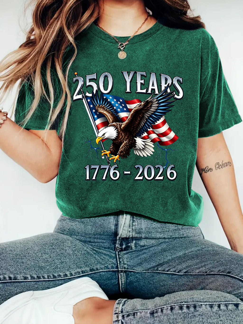 Patriotic Eagle 250 Years Graphic T-Shirt - Green