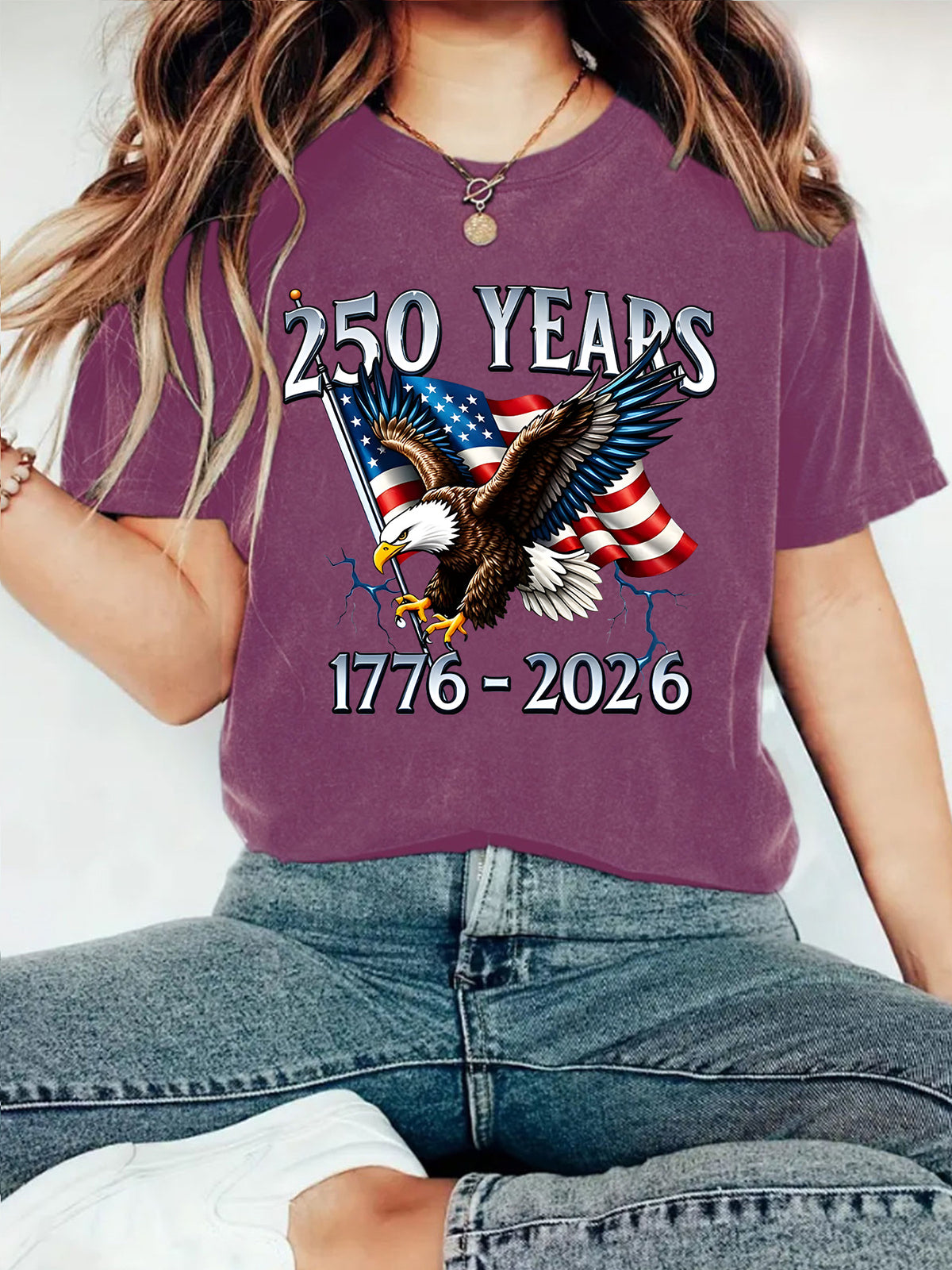 Patriotic Eagle 250 Years Graphic T-Shirt - Purple