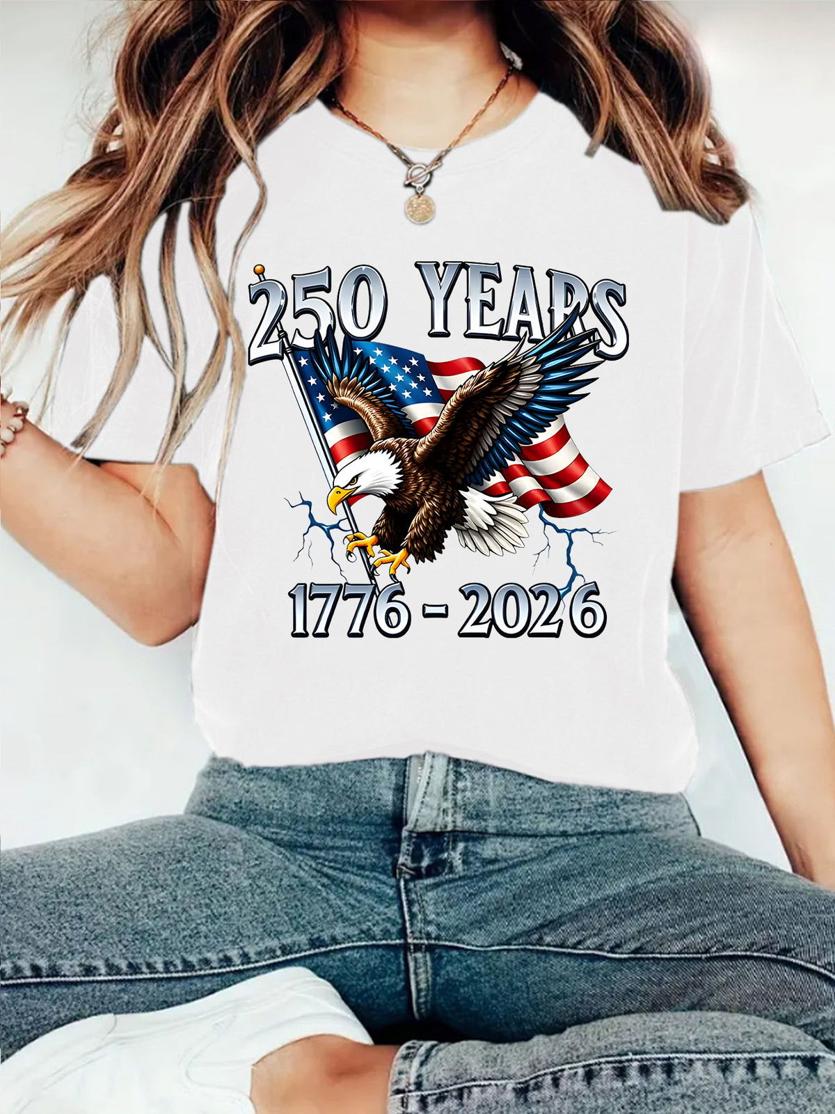 Patriotic Eagle 250 Years Graphic T-Shirt - White