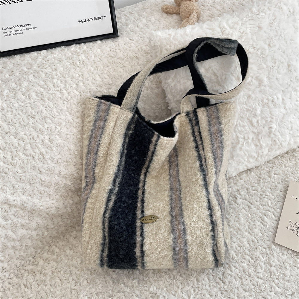 Fuzzy Plush Large Capacity Shoulder Tote - Color_1