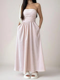 Strapless Smocked Maxi Dress With Pockets - Coral