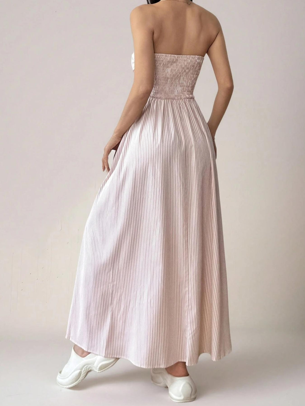 Strapless Smocked Maxi Dress With Pockets - Coral - 2