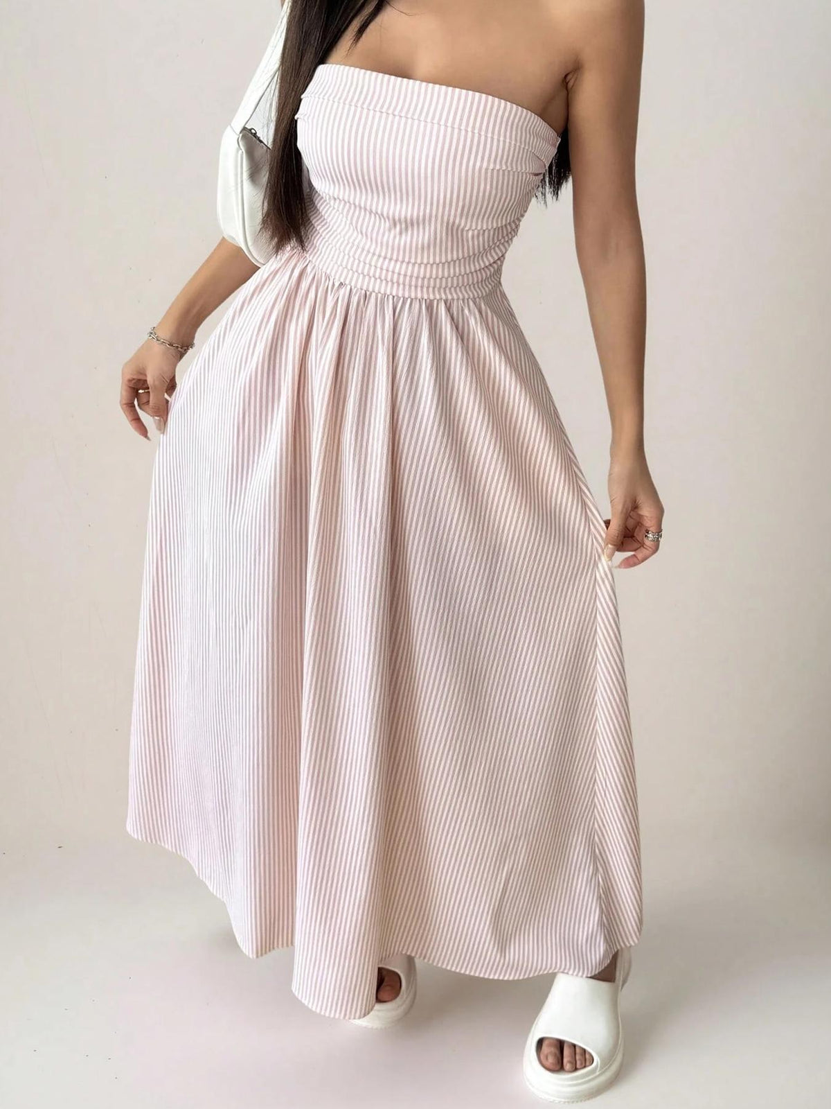 Strapless Smocked Maxi Dress With Pockets - Coral - 3