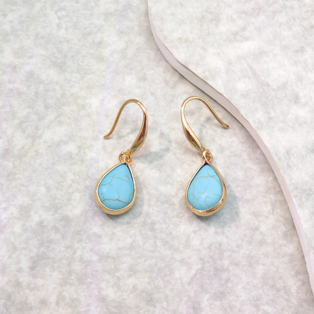 Teardrop Stone Bezel Drop Earrings - Gold - 1