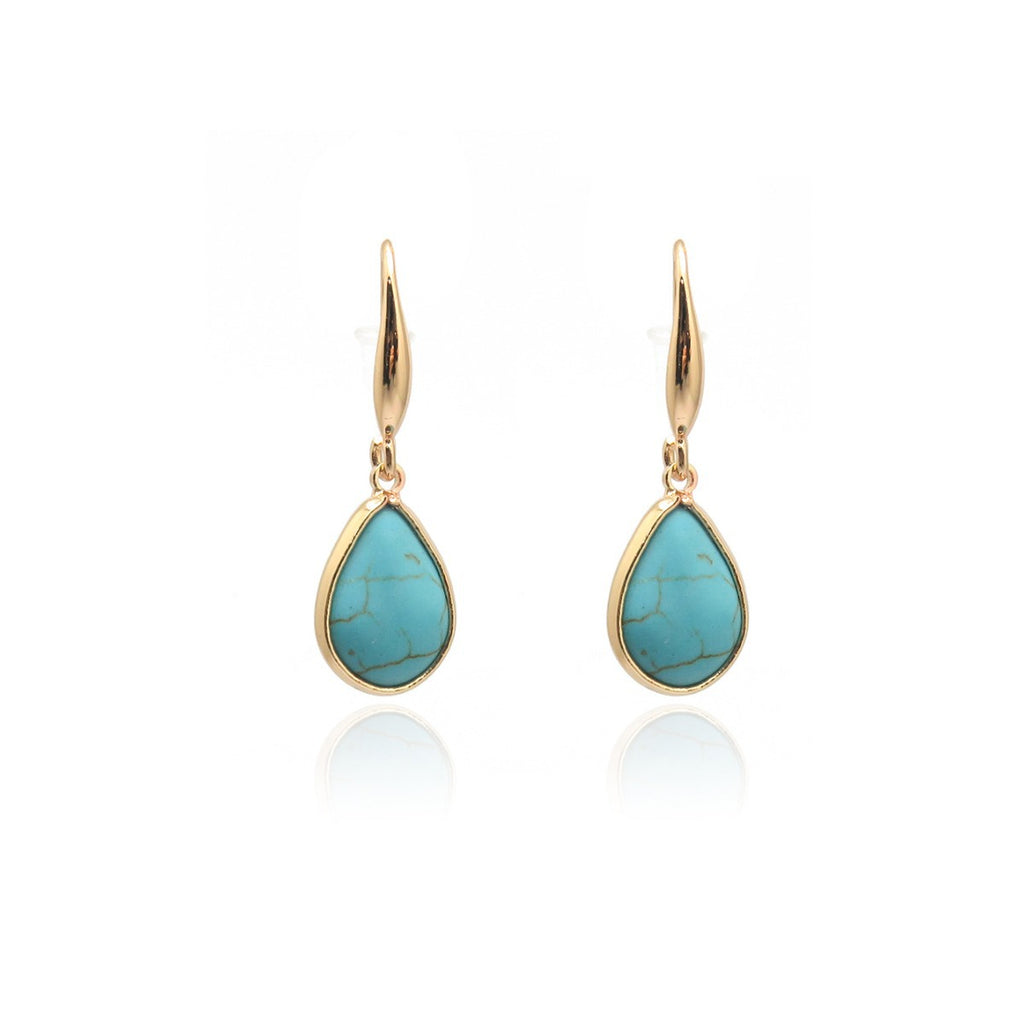 Teardrop Stone Bezel Drop Earrings - Gold - 2