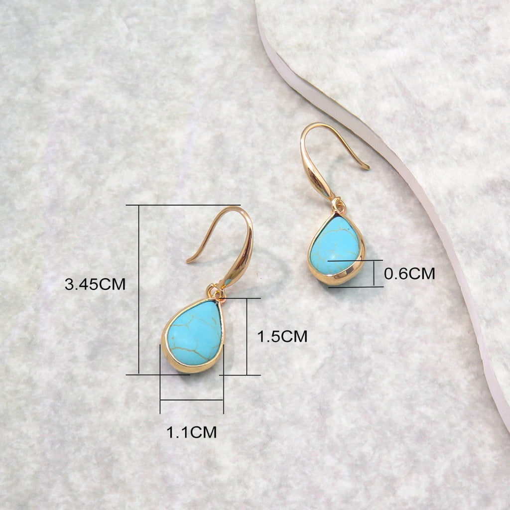 Teardrop Stone Bezel Drop Earrings - Gold - 3