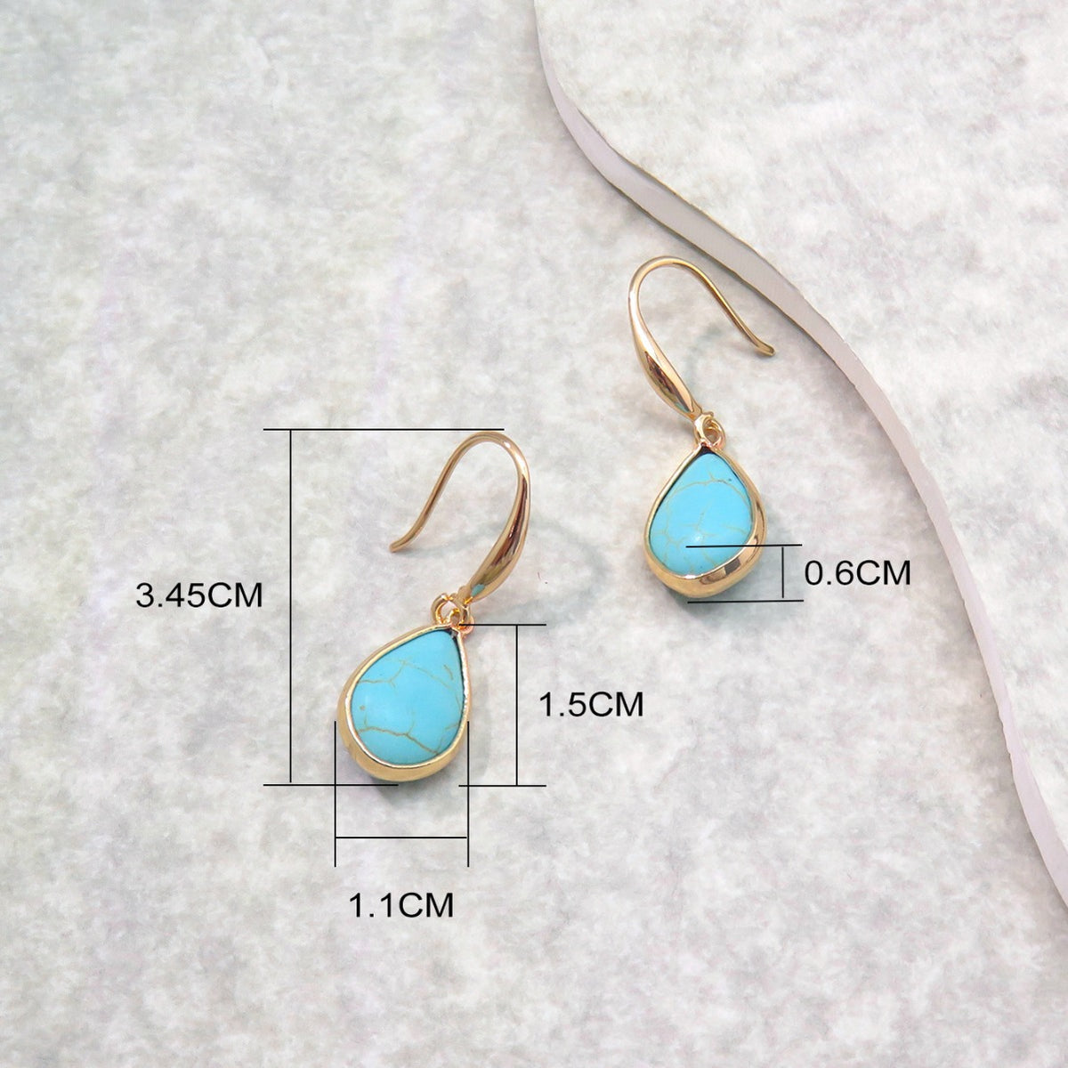 Teardrop Stone Bezel Drop Earrings - Gold - 3