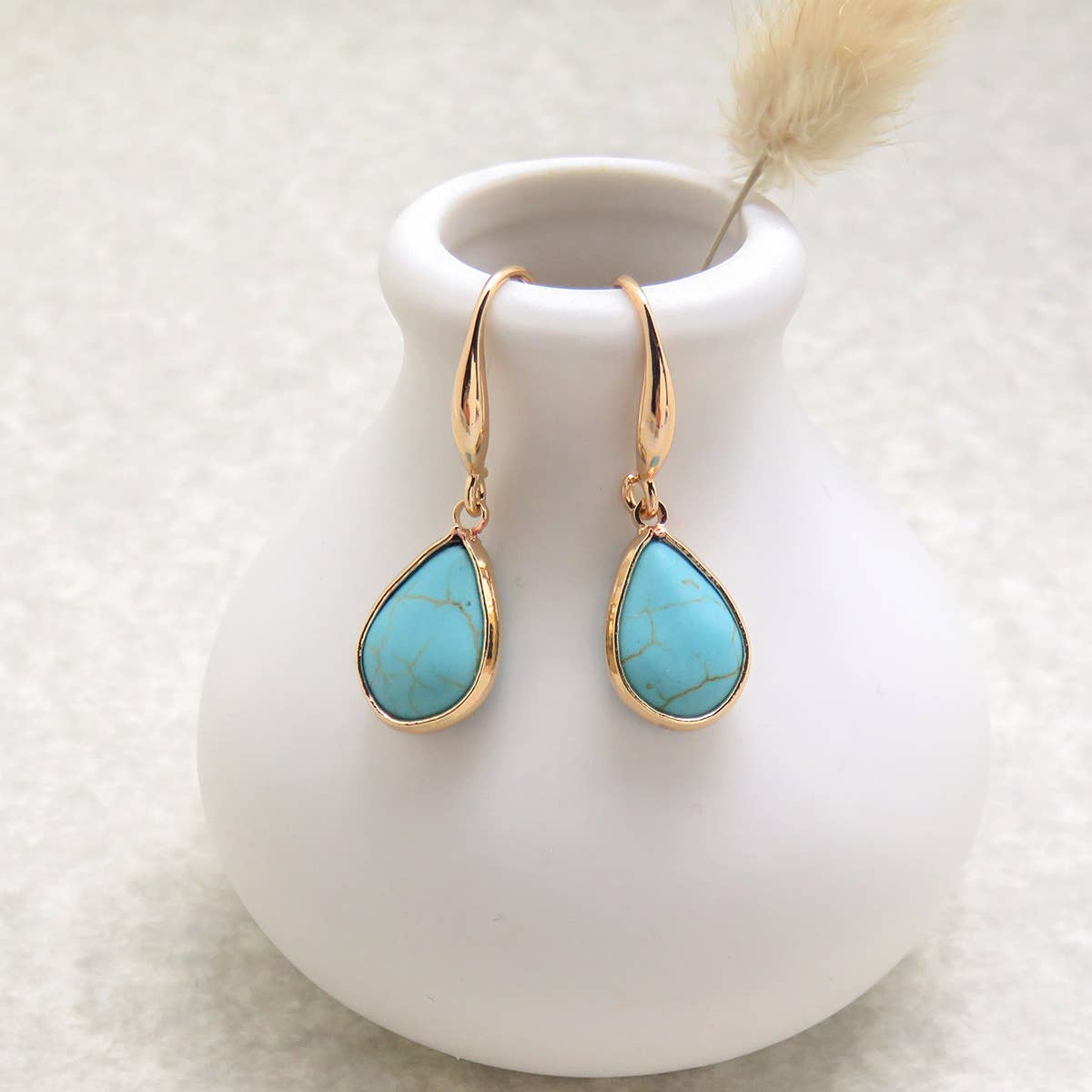 Teardrop Stone Bezel Drop Earrings