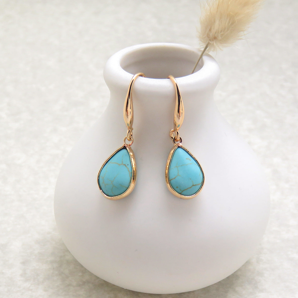 Teardrop Stone Bezel Drop Earrings - view 1