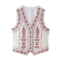 Folk Embroidered Striped Back Vest - Red