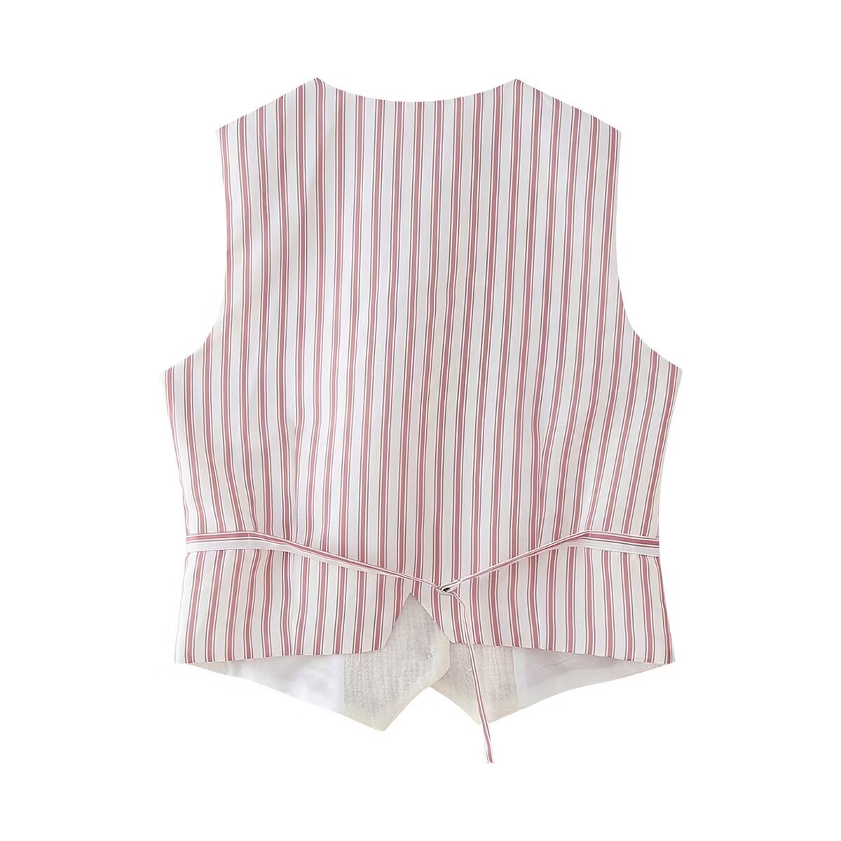 Folk Embroidered Striped Back Vest - Red - 1