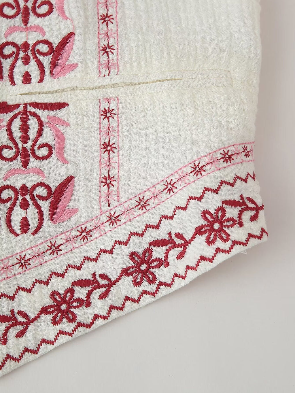 Folk Embroidered Striped Back Vest - Red - 11