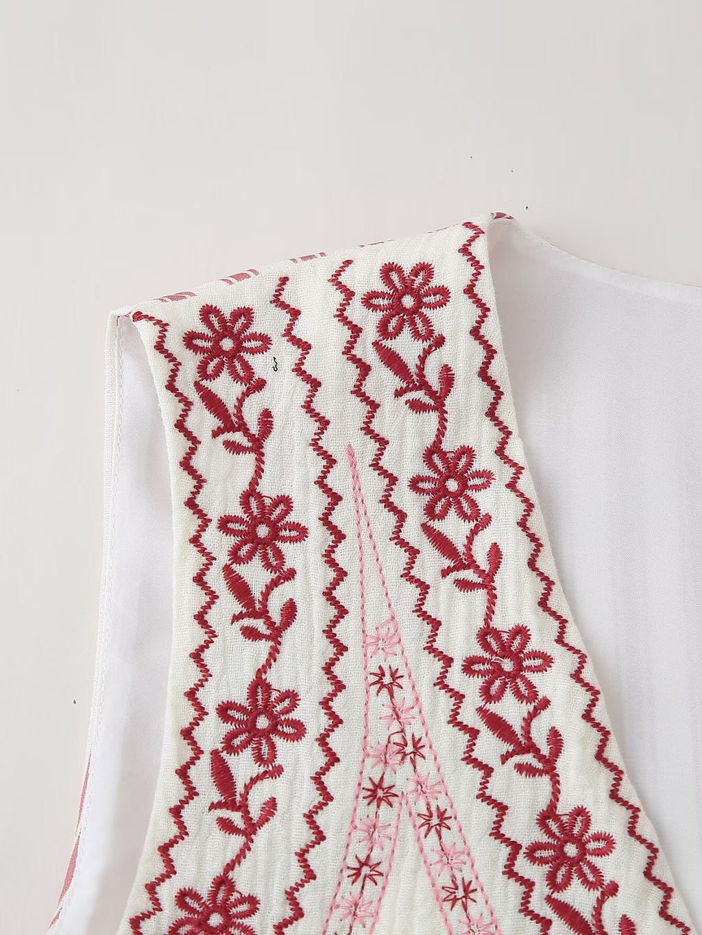 Folk Embroidered Striped Back Vest - Red - 3