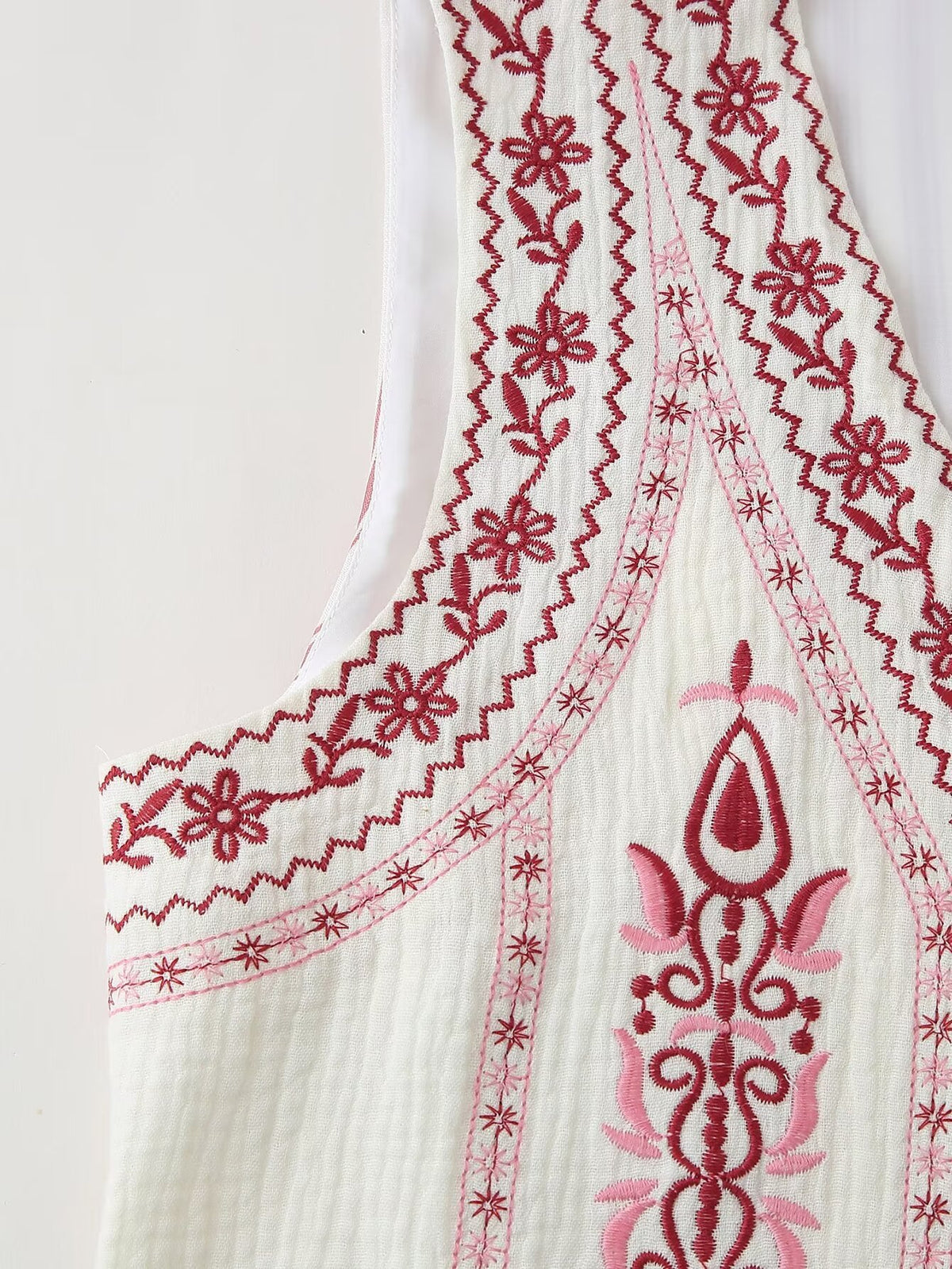 Folk Embroidered Striped Back Vest - Red - 4