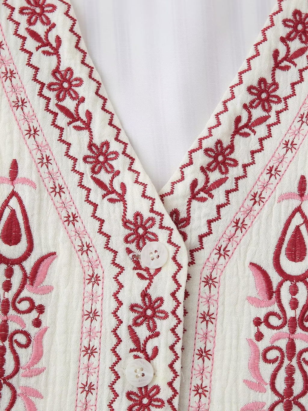 Folk Embroidered Striped Back Vest - Red - 5