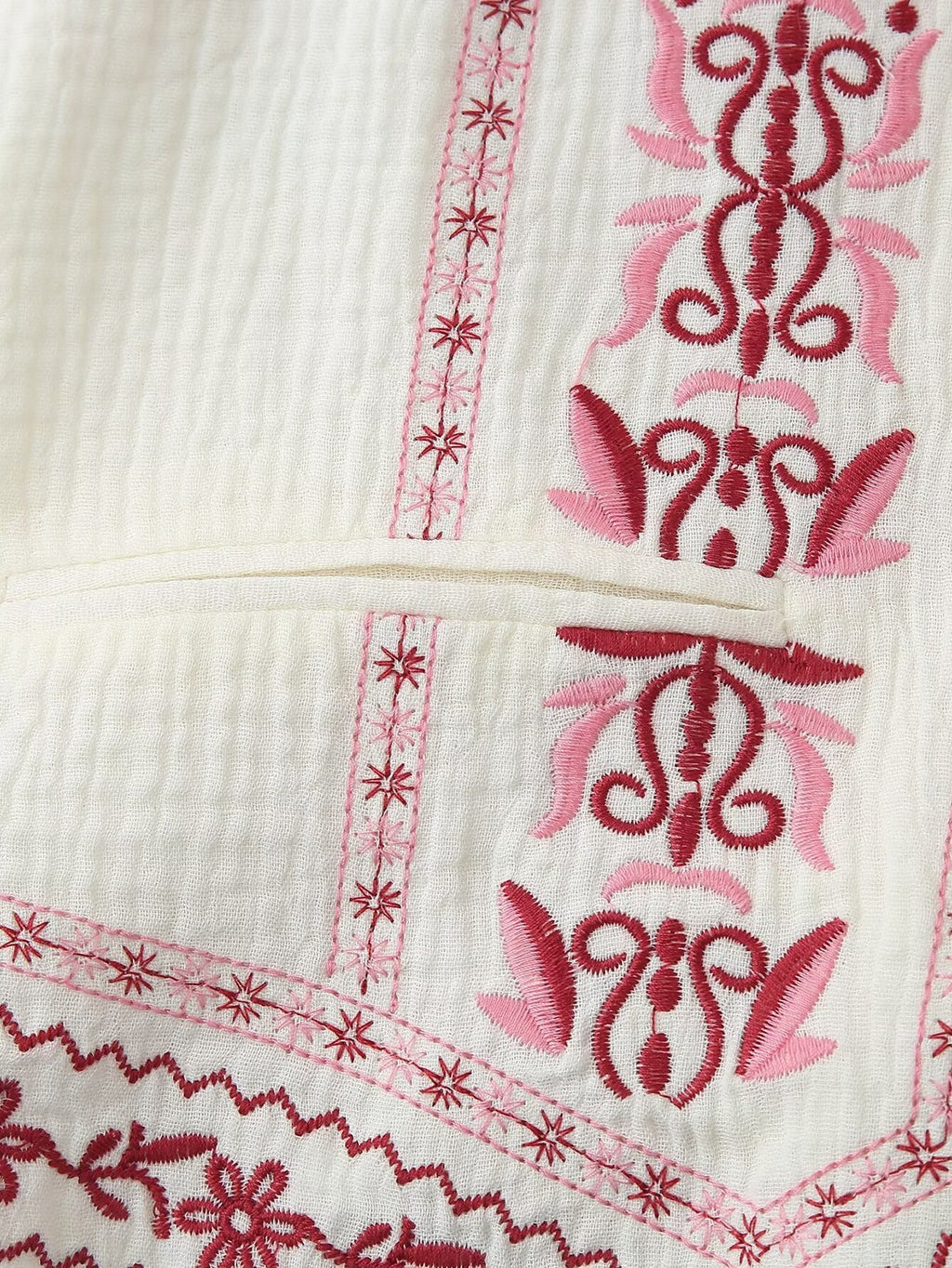 Folk Embroidered Striped Back Vest - Red - 7