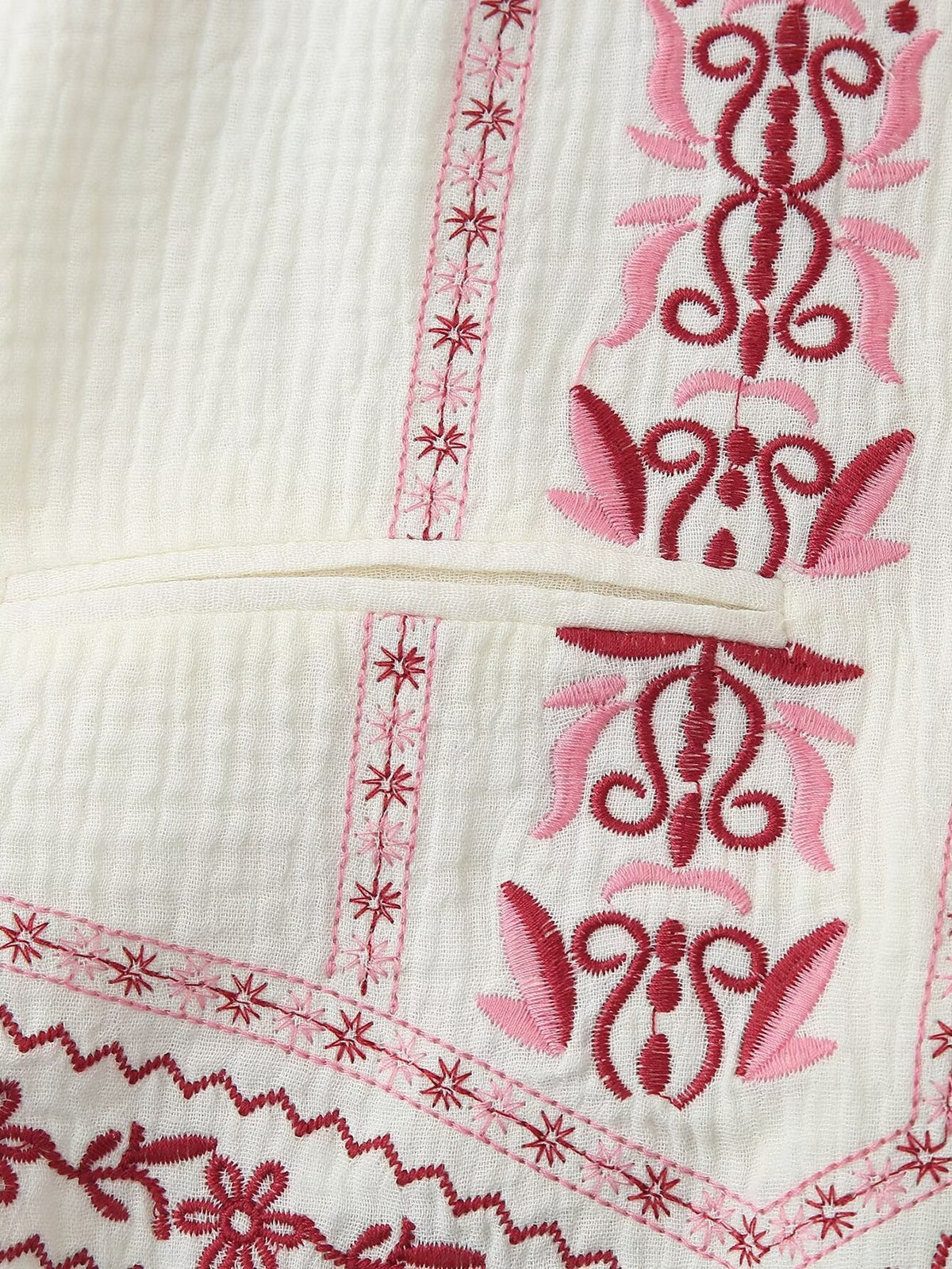 Folk Embroidered Striped Back Vest - Red - 7